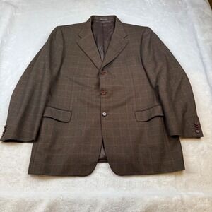 Trussini Linea Classico Mens Brown‎ Plaid Wool Cashmere Blazer Jacket Italy 58